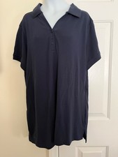 NWT Women's Eddie Bauer Navy Cotton Pique Polo Shrink Resistant XL