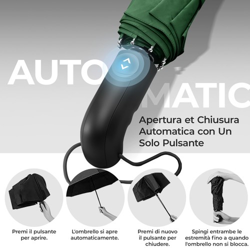 Ombrello Pieghevole Portatile Antivento da Borsa Apri Chiudi Automatico Teflon 9 - Foto 10 di 24
