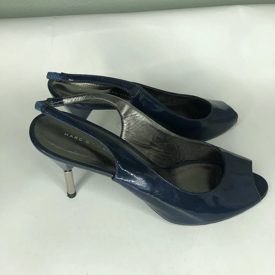 marc jacobs shoes heels women size 39.5 US 8.5 blue patent Slip Ons Casual Foto 2 de 4