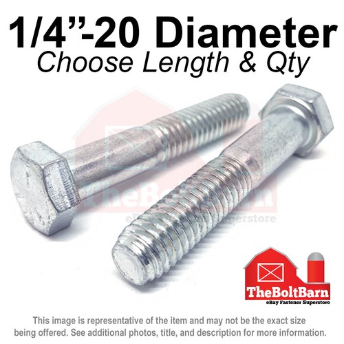 1/4"-20 Grade 5 Hex Cap Screws COARSE Thread USS Hex Bolts (Pick Length & Qty) - Picture 8 of 23