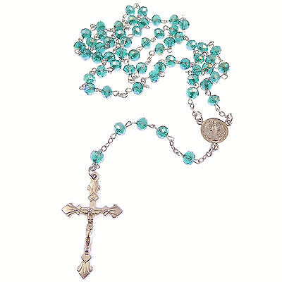 Catholic dark pink glass rosary beads on silver chain 5 decade 49cm length