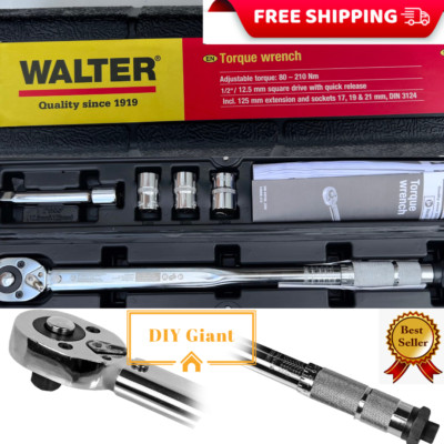 Walter Spezialeinsätze Drehmomentschlüssel 1/2'' Vierkant 80-210Nm 17, 19 &21mm Steckschlüssel