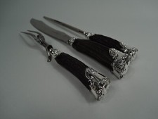 Antico Intaglio Set Vittoriano Edwardian Americana Argento Sterling IN Corno