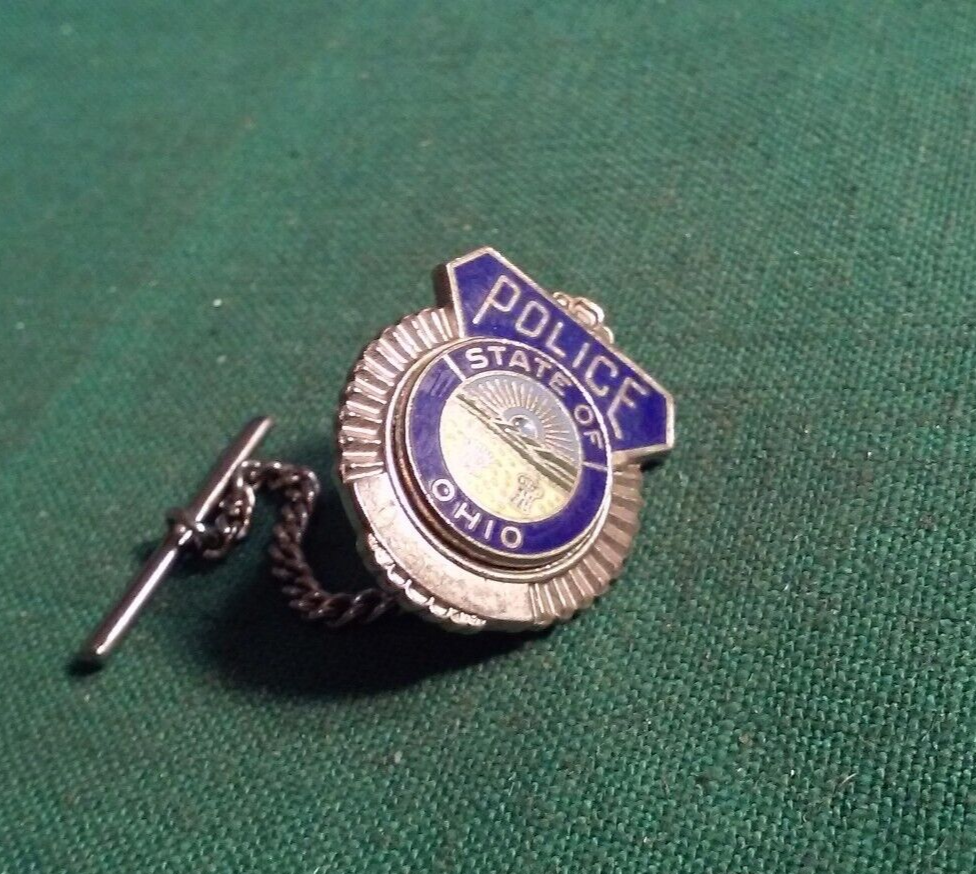 Ohio Police Jewelry Tie Tack4 Badge Pin Uniform Insignia Gold Seal Blue Enamel
