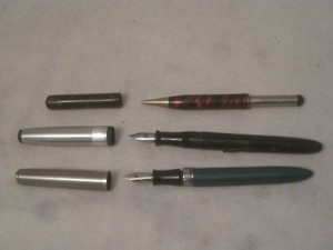 vintage * fountain pens pen Wearever Cardinal + mechanical pencil marble style