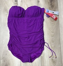 Spanx One Piece Swimsuit Ruched Strapless Sweetheart Purple Size 16 NEW