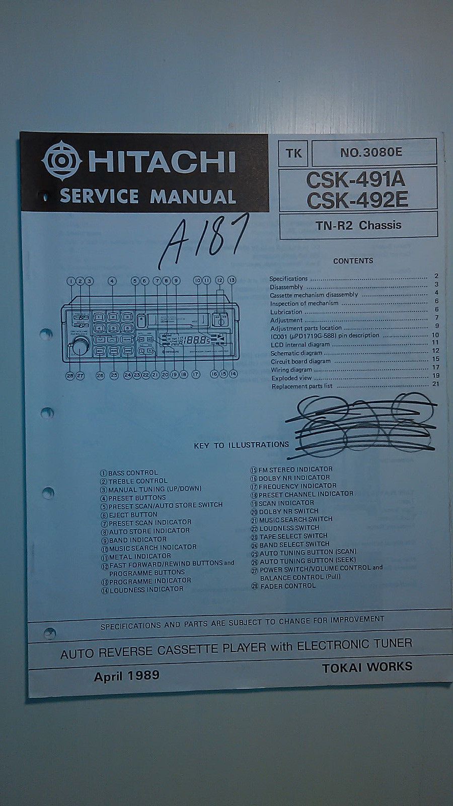 hitachi csk-491a 492e service manual original repair book car stereo radio tape