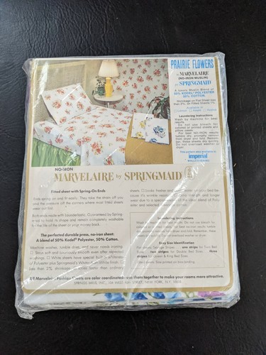 VTG Springmaid Marvelaire Blue Flower Twin Sheet Set Flat Fitted Pillow Case NEW - Picture 5 of 9