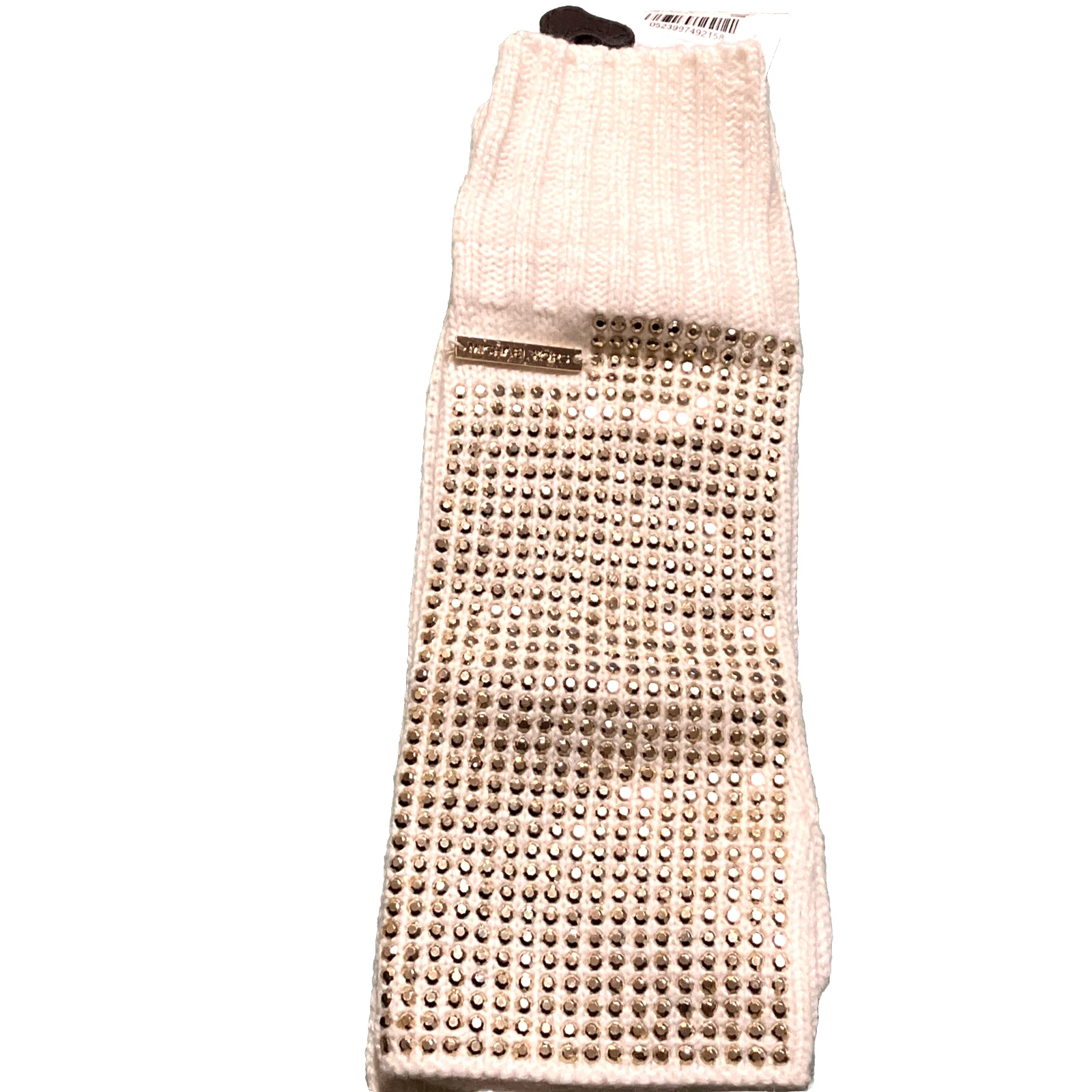 NWT Michael Kors Fingerless Gloves Cream Gold Embellished Kint Blend Womens S