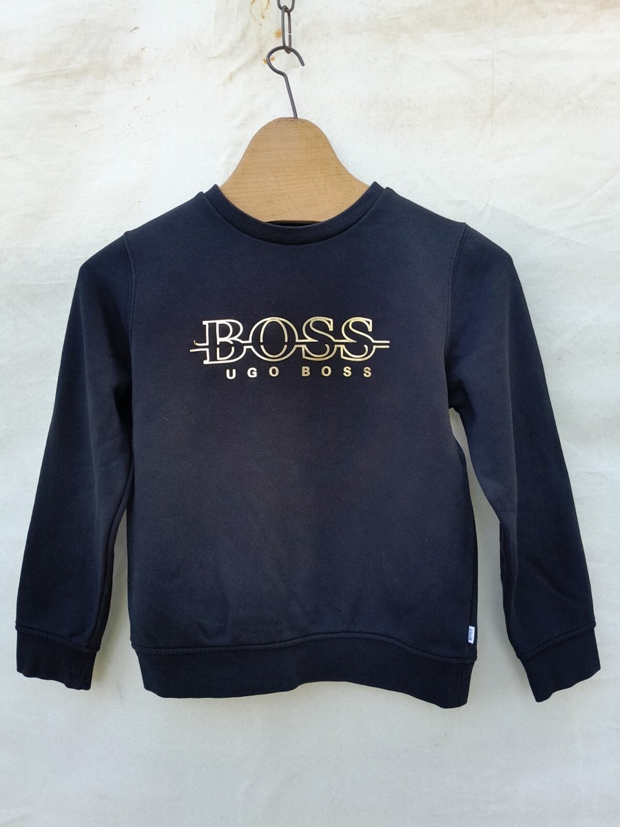 Boss Hugo Boss Sweatshirt Boys 8 Black Gold Logo | eBay