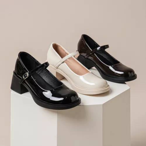 Womens Leather Bowtie Round Toe Buckle Strap Block Heel Fashion Mary Jane Shoes - Picture 1 of 30