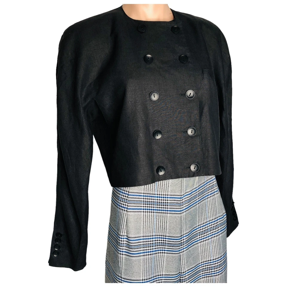 Vtge ESCADA by Margaretha Ley Crop Linen Jacket Double Breasted Black Size 38 - Image 2 of 4