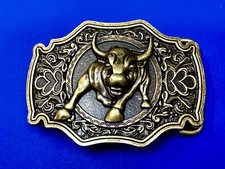Dimensional Rodeo Bull charging you  - Cowboys brass tone western Belt Buckle