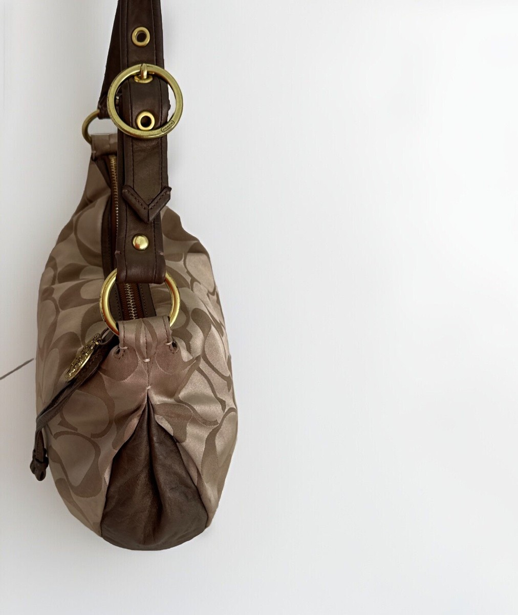 VTG COACH SIGNATURE HOBO BAG BROWN / TAN / GOLD # B0969 VTG COACH SIGNATURE HOBO BAG BROWN / TAN / GOLD # B0969