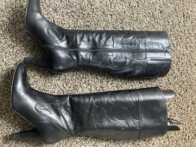 Coach Black Knee Boots With High Heels Signature C Leather 8b