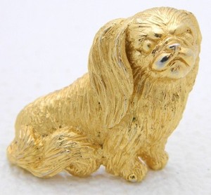 VTG-CROWN-TRIFARI-Gold-Tone-Pekingese-Dog-Pin-Brooch
