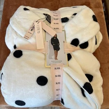 VICTORIA'S SECRET COZY SHORT PLUSH BATH ROBE XL/XXL White Polka Dot