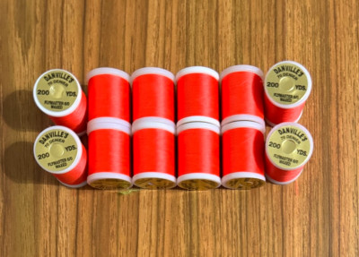 12 Spools Danville 6/0 Fluorescent Fire Orange Fly Tying Thread
