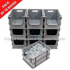 10 x 20 Litre Open Front Grey Plastic Parts Storage Containers Boxes Box Bins