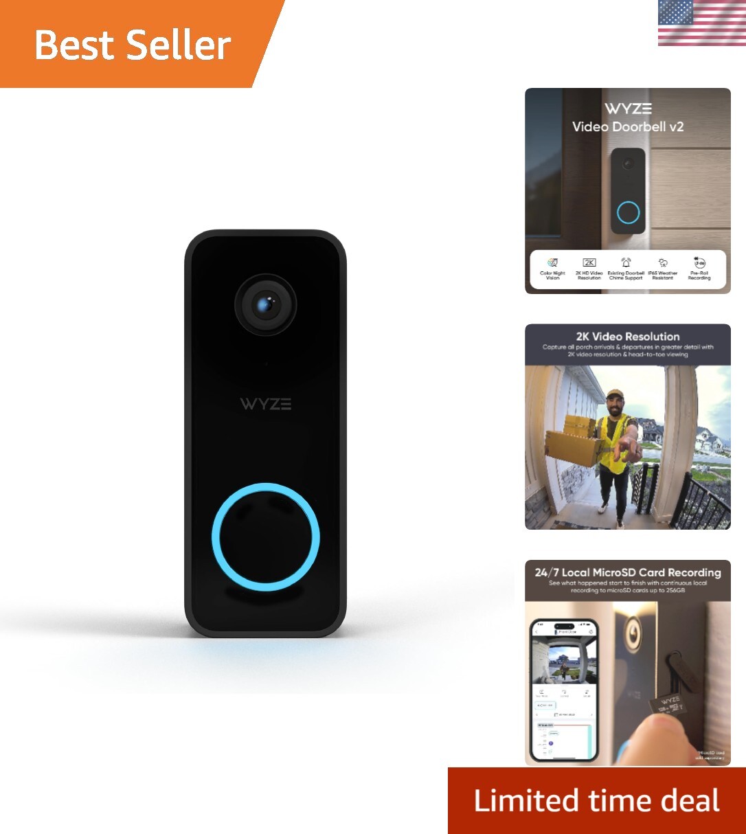 2K Video Doorbell with Two-Way Audio, Night Vision & Weatherproof Security