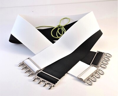 Women Elastic Stretch (55S) Black,White 2'' Belt Silver Color Buckle 3XL max USA