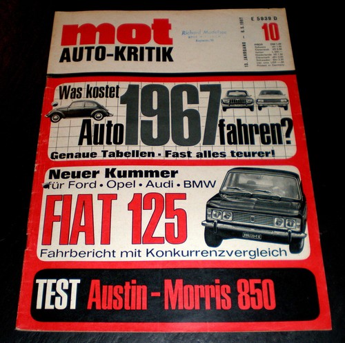MOT 10/67 Test Austin Morris 850, Fiat 125,VW 1600 TL, Autoradio, Scheinwerfer