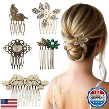 6 Pack Vintage gold Hair Side Combs for Women Decorative,Butterfly Flower Lea