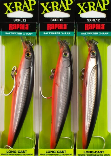 (LOT OF 3) RAPALA X-RAP LONGCAST 1-1/4OZ SXRL12 RDB RED BELLY CP2408