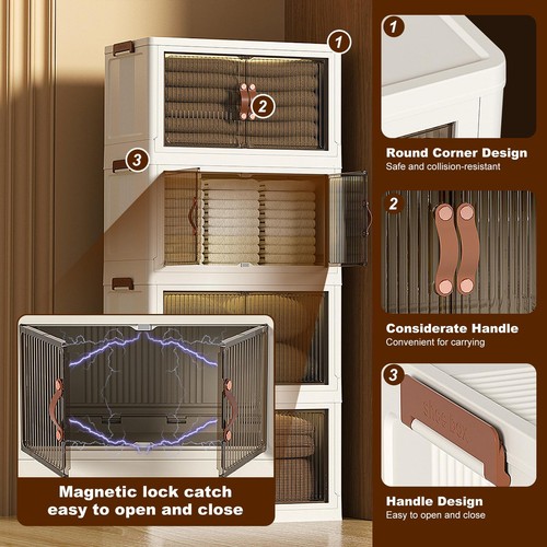 5 Tier Large Capacity Foldable Organizer Box Cabinet with Wheels, Storage Bins- - Picture 4 of 11