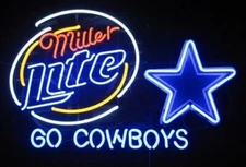 US STOCK Miller Lite Beer Dallas Cowboys 20"x16" Neon Sign Lamp Light Gift Bar
