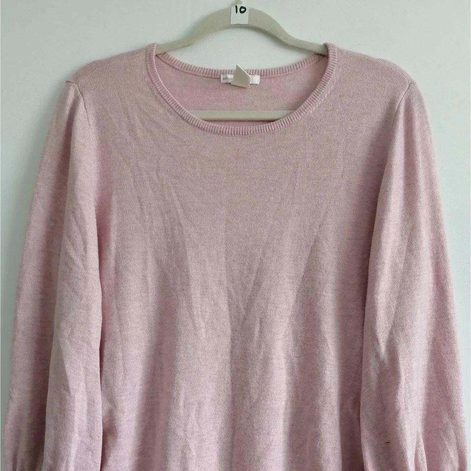 H&M Mama Womens Pullover Sweater Pink Marled Tie Sleeve Scoop Neck Maternity L - Image 3 of 4
