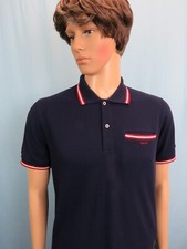 NEW BALLY BLUE COTTON PIQUET WEB COLLAR POCKET BUTTON RED LOGO POLO SHIRT 52 42