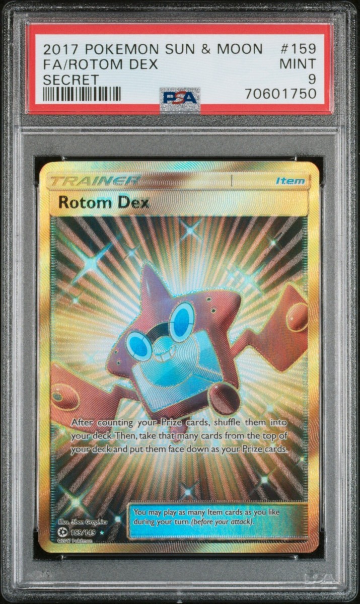 PSA 9 MINT Rotom Dex 159/149 Sun & Moon Base Gold Secret Rare Holo Pokmon  2017