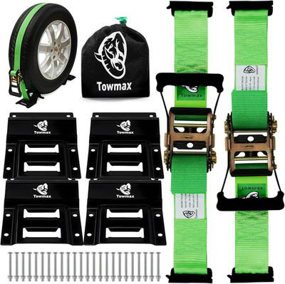UTV Wheel Chock Tie-Down Kit - 4,500Lb Break Strength Heavy Duty Trailer Tire St