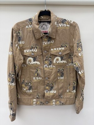 Herren EVISU Daruma Komainu Logo Print Baumwolle Jeansjacke Größe S UVP 375£