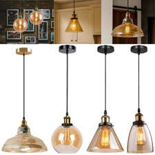 Modern Ceiling Pendant Light Amber Glass Shade Adjustable Hanging Kitchen Lamp