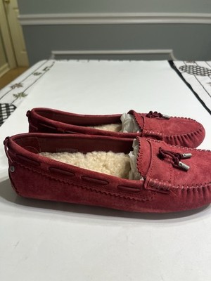 UGG Australia Red Suede Leather Sheepskin Lined Moccasin Loafers Sz 7.5