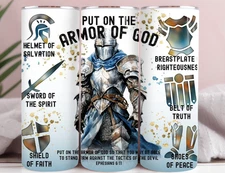 20oz Stainless Steel Christian Tumbler | Armor of God Bible Verse Travel Mug Cup