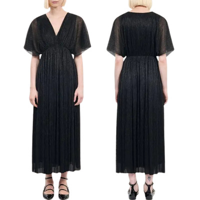 NWT The Kooples Metallic Lurex Pleated Maxi Dress   Size 6   Black ($415)