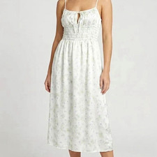 NWT ASTR the Label silky milkmaid smocked ditzy cream blue floral midi dress XS