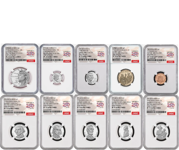1776-2026 S Silver Proof Complete 10 Coins Set NGC PF70 250th