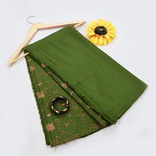 Indian Vintage Green Shawl Pure Woolen Handmade Suzani Long Throw Stole Warm