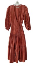 Christy Dawn Noah Dress XS Spiced Stripe Rusty Red Wrap Women’s