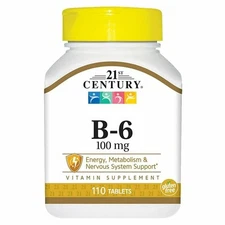 21st Century Vitamin B-6 100 mg Vitamin Supplement Gluten Free Tablets 110 Count