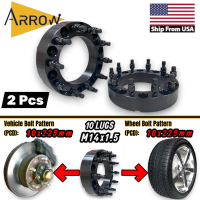 2Pcs Wheel Spacer Adapters 2'' Thick 10x225mm to 10x225mm Fit: FORD F-450 F-550