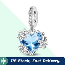 KUNSIR 925 Sterling Silver Heart-shaped Snowflake Bead Charm For Bracelet Dangle