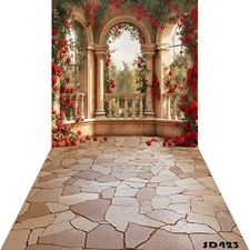 10'x20'CP Red Floral Balcony Scenic Microfiber Fabric background backdrop SD423