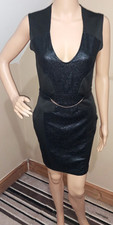 Sales Black V Neck Chain Front Bodycon Party Clubwear Mini Dress Size 10/12