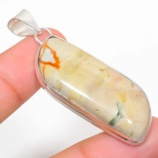 Picture Jasper Gemstone Handmade 925 Sterling Silver Jewelry Pendant 2.25"