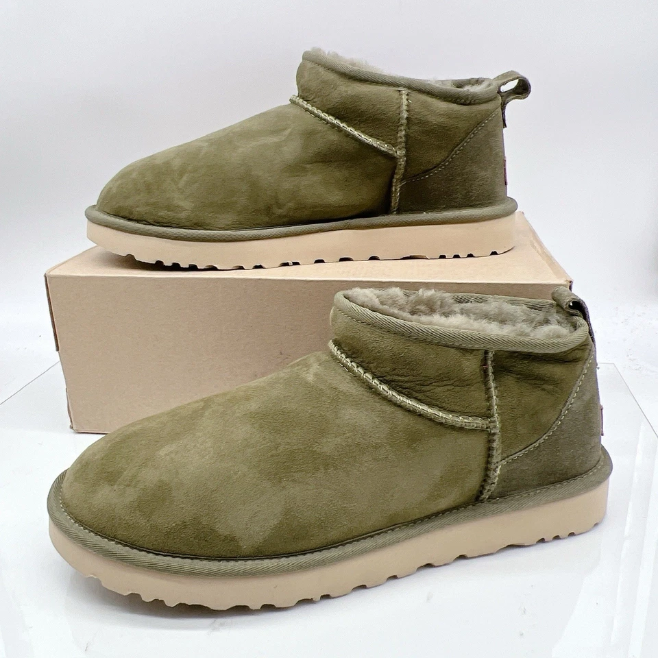Botas de invierno Ugg Classic Ultra Mini para mujer al tobillo botines oliva quemado EE. UU. 12 Foto 3 de 4